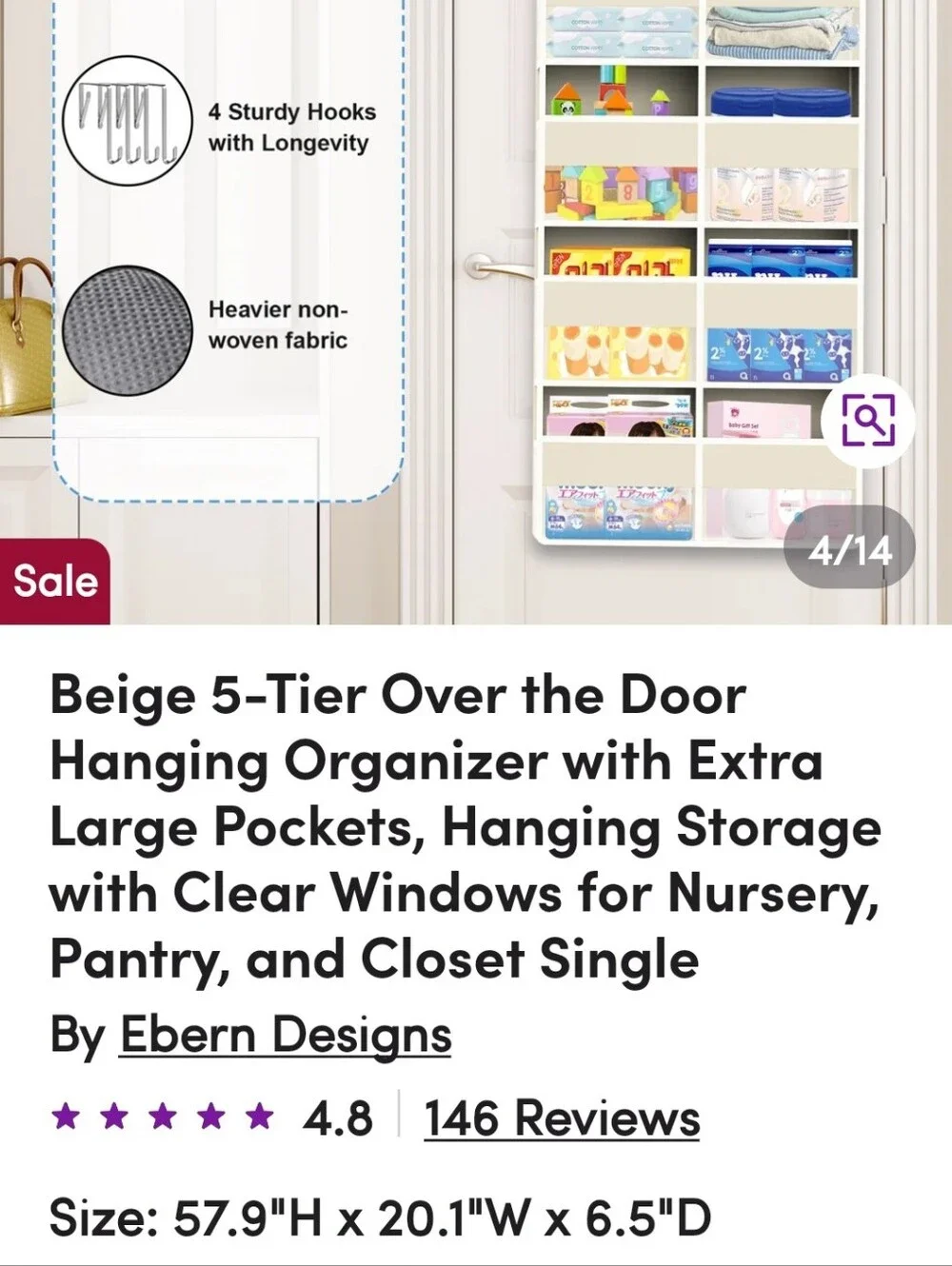 Ebern Designs Beige Fabric Over-the-Door Storage Organizer - Multiple Shelves